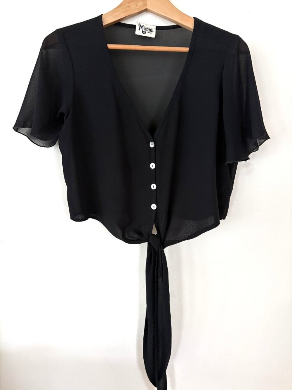Show Me Your Mumu Tortuga Top Black Tie Front Button Blouse Size S Boho Sheer Cr
